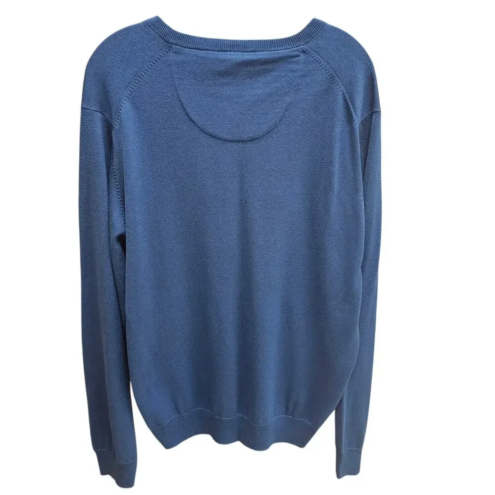 Jos.A. Bank Signature 100% Silk V-Neck Sweater Blue Size